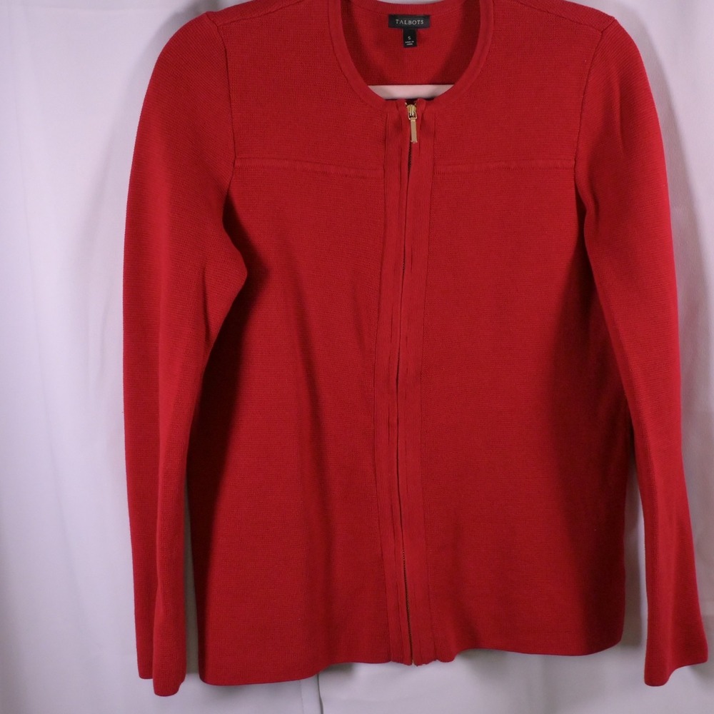Talbots Red Full Zip Cardigan Sweater Women's Small‎